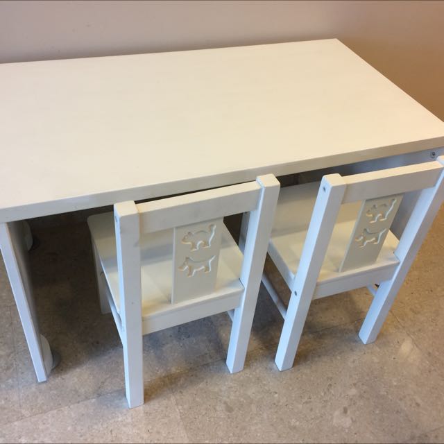 IKEA White Table & 2 Chairs, Furniture & Home Living, Furniture, Tables