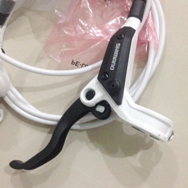 Shimano M447 White Hydraulic Brakes With Custom Shimano White Hose Sports Equipment Bicycles Parts Parts Accessories on Carousell