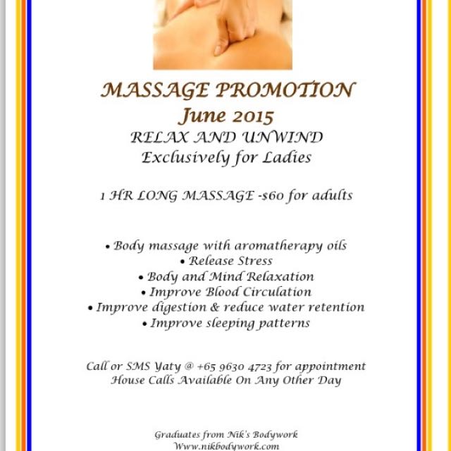 Massage Services (House Calls), Women's