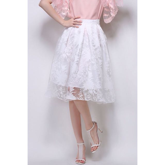 white midi organza skirt