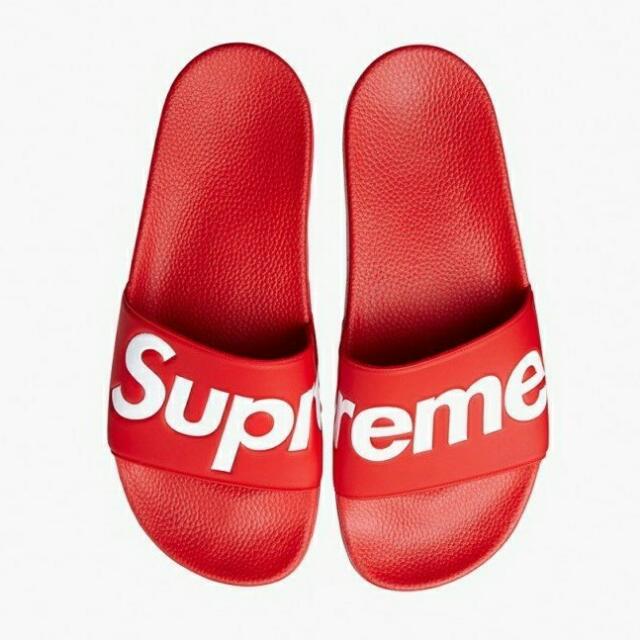 Red supreme flip flops sale