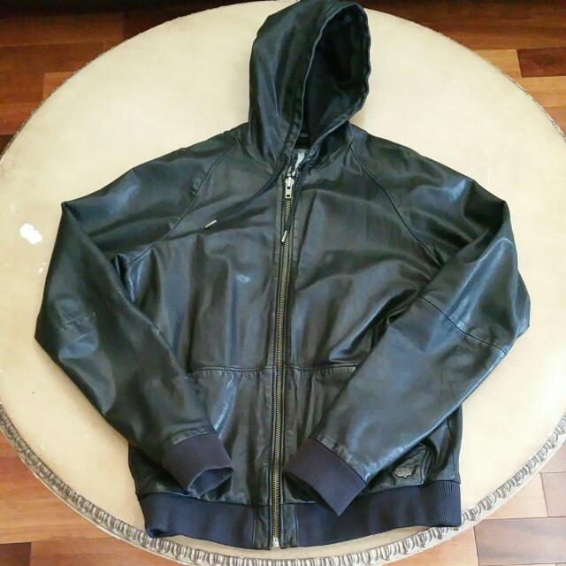 Diesel Leather Hooded Jacket Size L