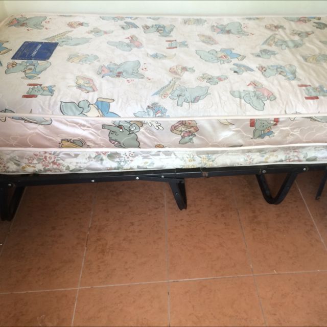Single Size Foldable Bed + Mattress X2, Furniture & Home Living