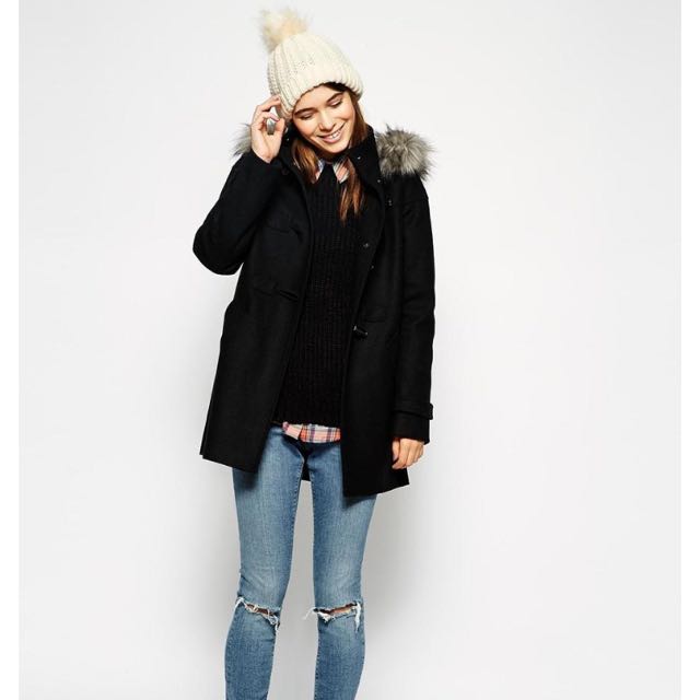Asos duffle coat with faux fur hood top