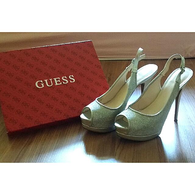 Guess Silver Peep Toe Heels, Women's 