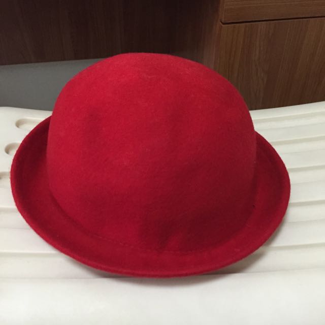 Red Bowler Hat, Women's Fashion on