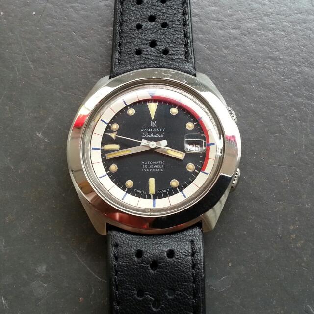 Vintage 70s Swiss Diver ETA Compressor Watch 42mm Rumanel dual Crown ...