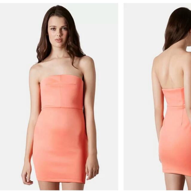 BN Topshop Neon Coral Tube Dress