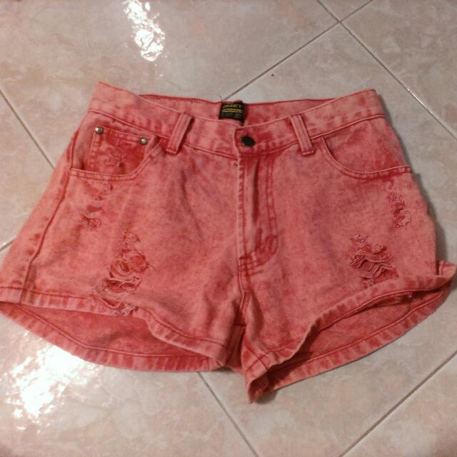 Red jeans shorts store