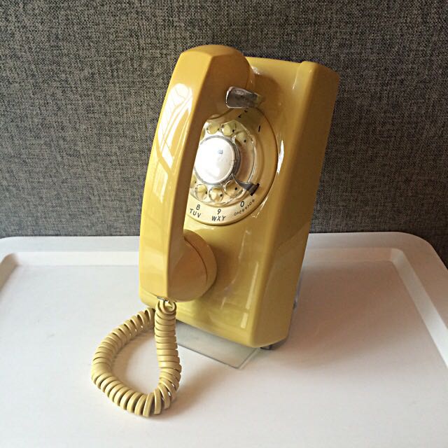 Yellow Retro Dial Wall Phone Vintage Rotary Telephone