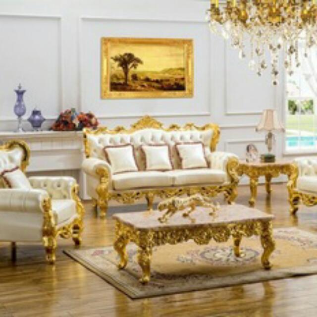 European Real Lather Freanch 18 Carat Gold Plated Sofa Set Furniture On Carousell