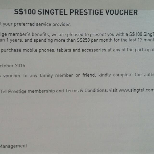 50 for SingTel 100 Prestige Voucher, Computers & Tech, Parts