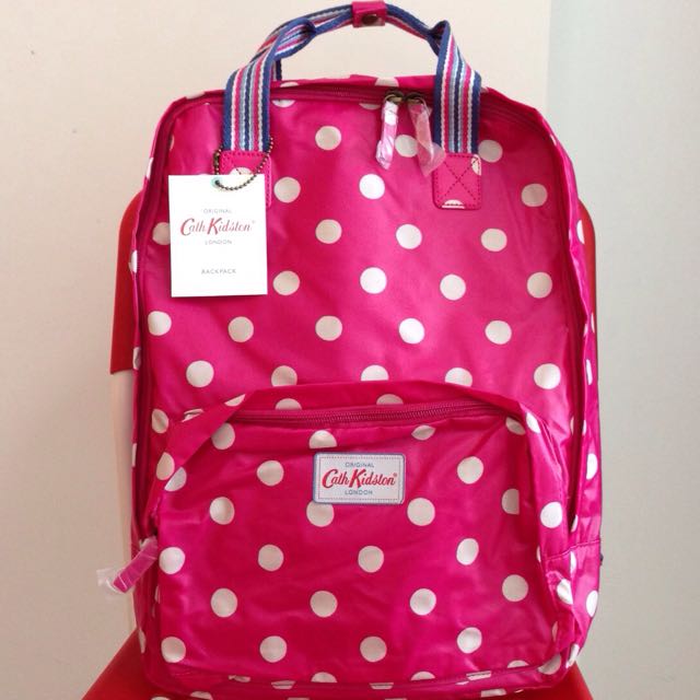 BN Authentic Cath Kidston Button Spot Raspberry Backpack Luxury on Carousell
