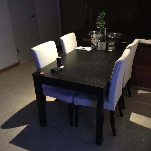 IKEA Black Dining Table (expandable) incl 4 Chairs, Furniture & Home