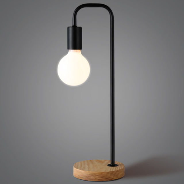 Wood Base Black Table Bedside Study Lamp  Minimalist  