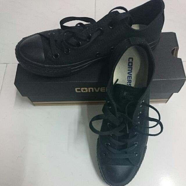 converse leather black low