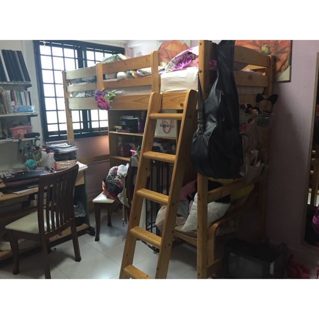 Double Deck Bed With Cabinet And Study Table Furniture On Carousell