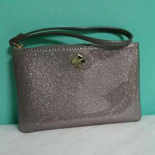 Kate Spade Wristlet Grey Shimmering Shimmer Glitters Small Pouch