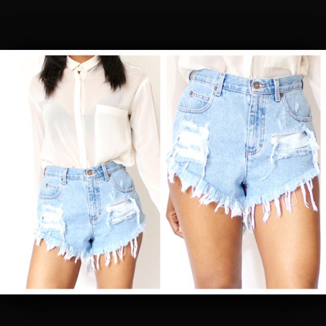 Denim distress Ripped Shorts Tumblr Topshop Inspired Women s Fashion Bottoms Jeans Leggings on Carousell