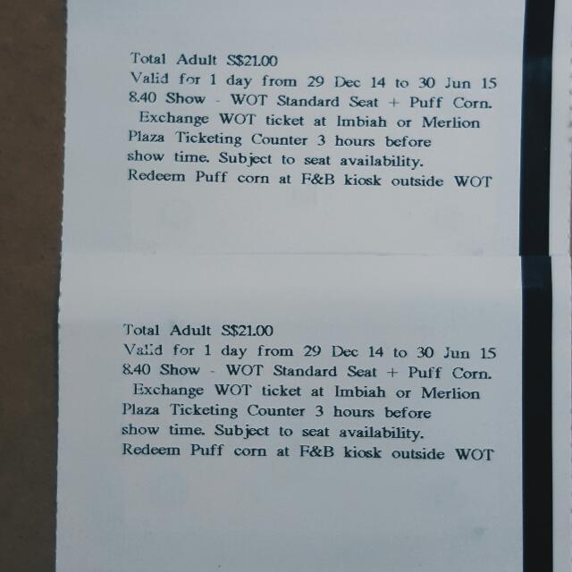 Ticket For 2 Person WOT, Tickets & Vouchers, Local Attractions
