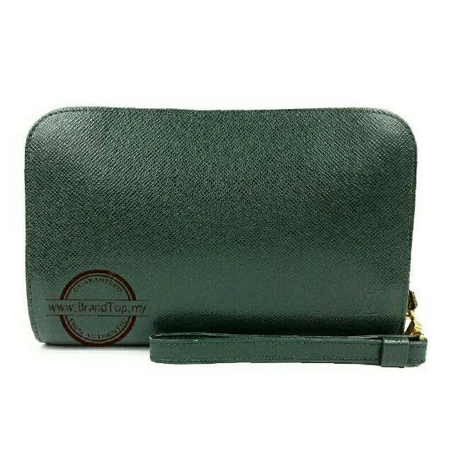 Louis Vuitton M30182 Ardoise/ Green Taiga Leather Pochette Baikal Clutch Bag