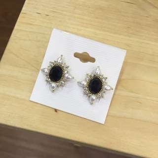 韓國 珍珠 水鑽 黑鑽造型 耳環