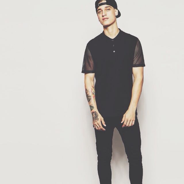 ASOS Black Polo Shirt With Mesh Sleeves Men s Fashion Tops Sets Shirts on Carousell