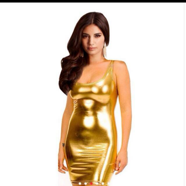 Gold leather dress on sale
