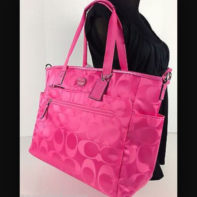 Coach Hot Pink Signature Nylon Diaper Bag Authentic Luxury on