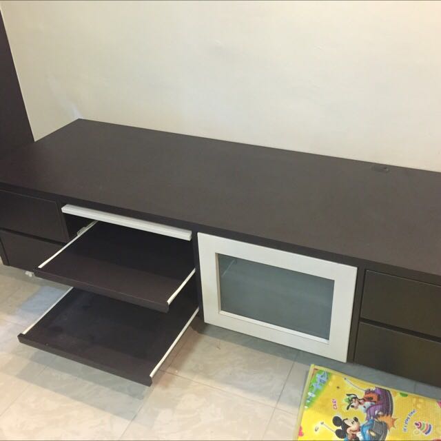 Custom Made TV Console Table C/w Drawers Walnut Color, Furniture & Home