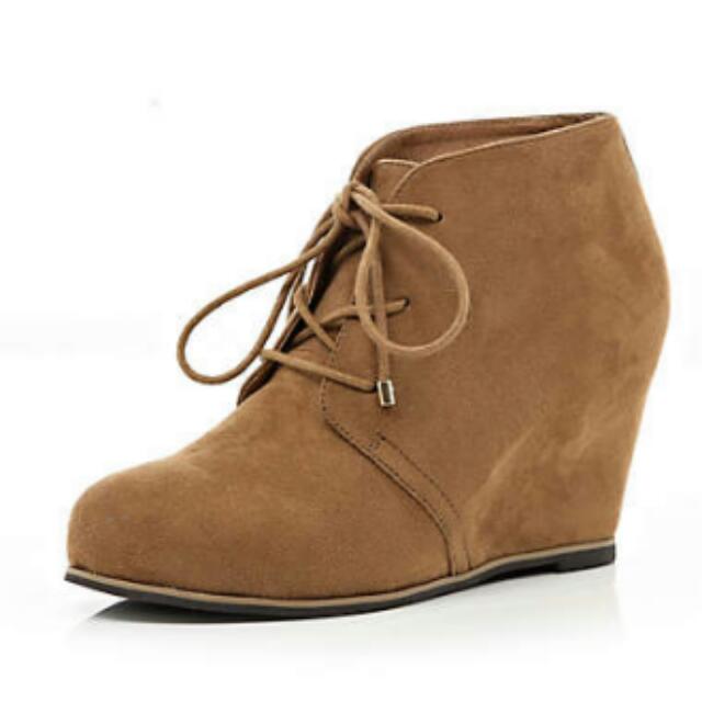 Brown wedge heel boots clearance