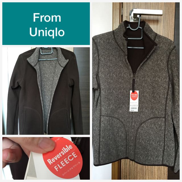 Reversible Dark Brown Or Black Fleece Jacket From Uniqlo Size M Never Worn Before Price Tag Still Intact Letting Go For 20 Each Women S Fashion On Carousell