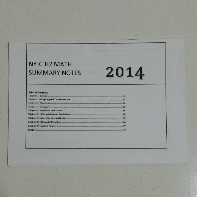 NYJC H2 Maths Summary Notes, Hobbies & Toys, Books & Magazines ...