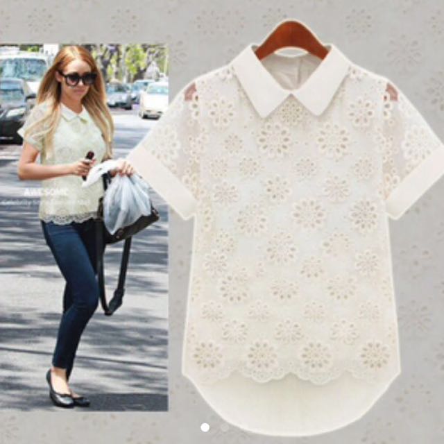 CC 25 Lace Collor Shirt White Cotton
