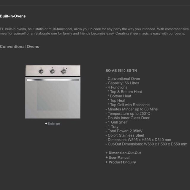 EF BuiltIn Conventional Oven, TV & Home Appliances, Kitchen Appliances