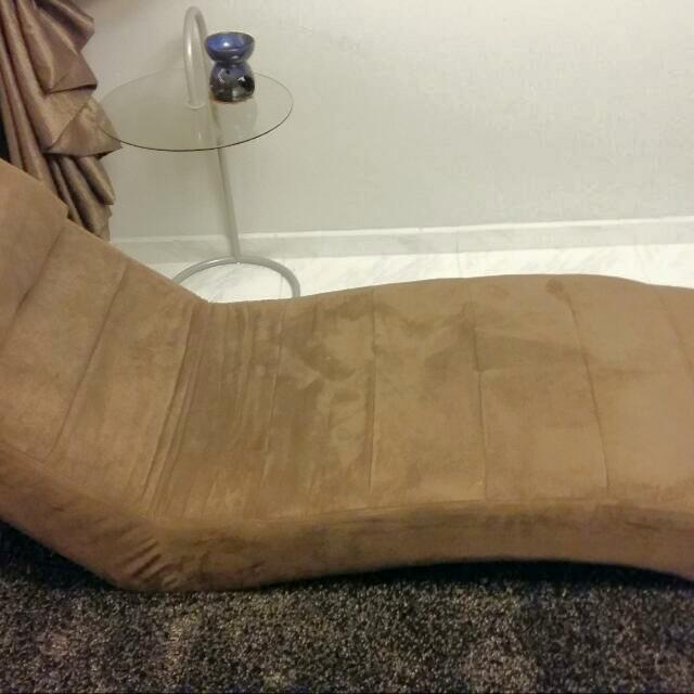 Brown Suede Chaise Lounge Sofa, Furniture & Home Living, Furniture
