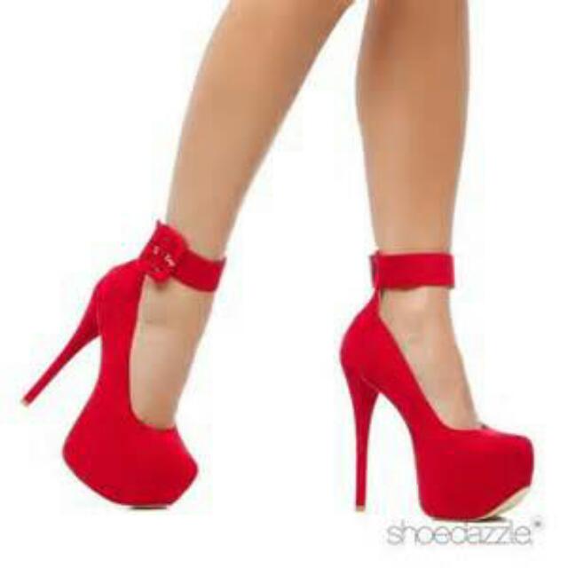 Shoedazzle Red Ankle Cuff Heels 9.5 Women s Fashion on Carousell