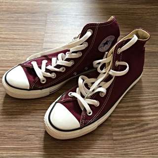 Converse All Star 4號/23公分 酒紅色中筒帆布鞋