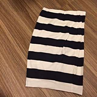 ZARA 深藍白寬條紋棉質鉛筆裙 S號