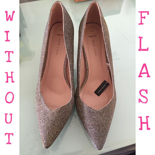 Wide Fit Gold Sweetheart Trim Pointed Court Shoes Women s Fashion