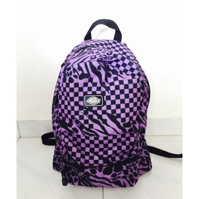 purple checkered backpack