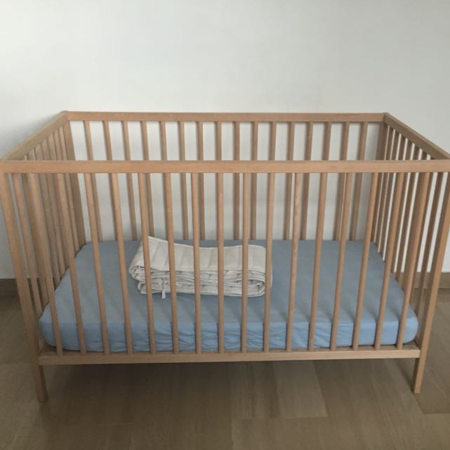 Ikea Cot And Mattress With Bumper, Babies & Kids, Baby Nursery & Kids