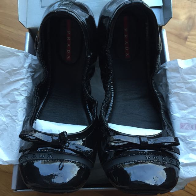 Reserved) Authentic NEW Prada Nappa Vernice Nero Ballerina Flats ...