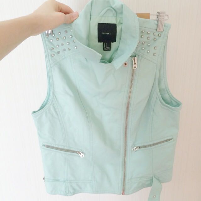Bnwot Forever 21 Authentic Mint Green Faux Leather Vest
