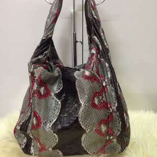 Grey Motif Black Hobo Python Handbag