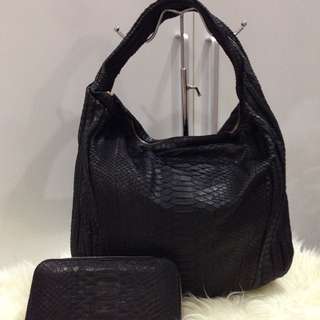 SOLD - Black Python Hobo Handbag