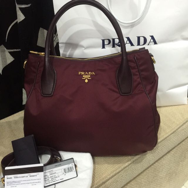Brand New Prada BR4992 Nylon Maroon, Luxury, Bags & Wallets on Carousell