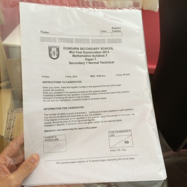Secondary one normal technical math exam paper eoy 2014 books