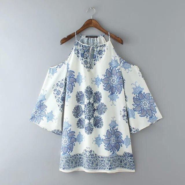 Zara Inspired Oriental Porcelain Off Shoulder Boho Dress Women S