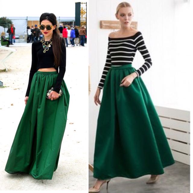 Emerald Green Puffy Maxi Skirt, Women's 